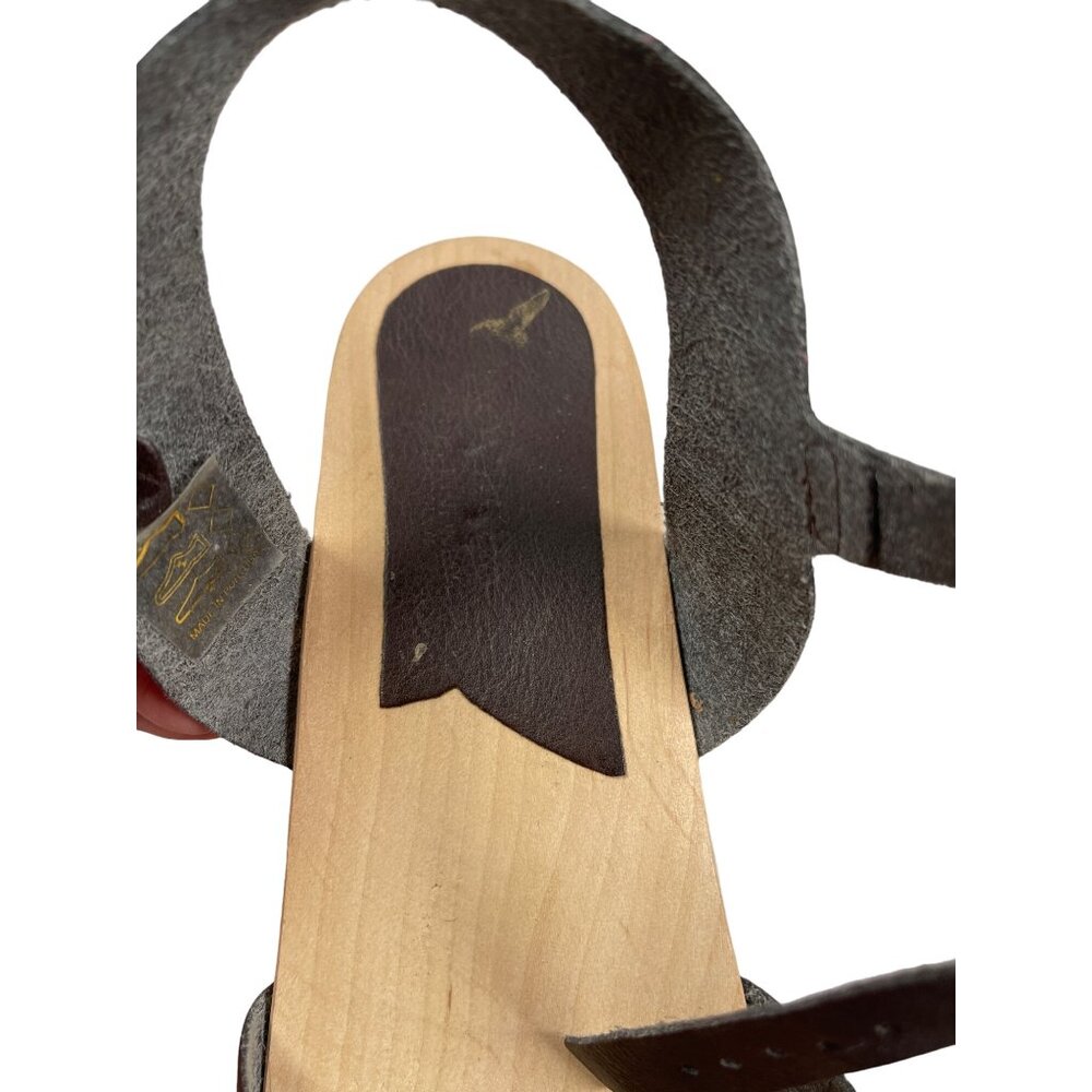 Novacas Wooden Strap Clog Vegan Leather Sandals Chocolate Brown Women’s Sz 42/11 - Picture 4 of 9